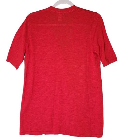 J Jill Linen Blend Tunic Top Womens S Petite Red Short Sleeve Vneck Button Front - Picture 2 of 10